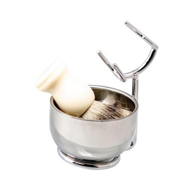 Imagem de Ysyqkn Conjunto de Pincéis de Barbear, Tigela de Creme E Sabonete, Tigela de aço Inoxidável Portátil Universal E Kit de Suporte, Suporte de Armazenamento Par