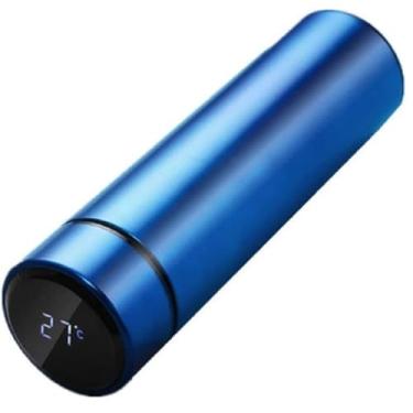 Imagem de Garrafa Térmica Inox A Vácuo Termômetro Display Led 500 ML Cor: AZUL