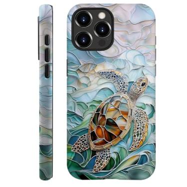 Imagem de TnXee Capa compatível com iPhone 16 Pro Max, capa de telefone híbrida de 2 camadas de prevenção de quedas para meninas e meninos, oceanos tartaruga mar