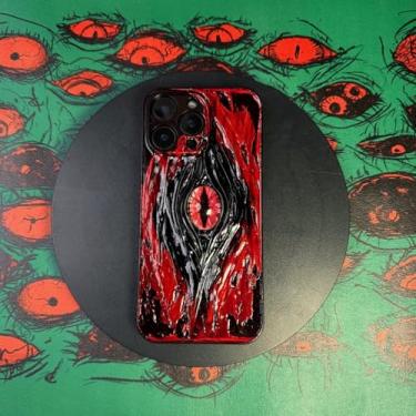 Imagem de Unitvbba Capa de telefone gótica 3D feita à mão com olho de monstro – Ajuste personalizado para todos os modelos de telefone – Exclusivo para fãs de terror, cosplay, amantes de estética escura