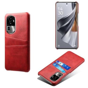 Imagem de Capas Compatível com OPPO RENO 10 PRO+,tampa protetora de couro falso,design de saco de cartão com 2 fendas de cartão atrás,proteção anti-impressão digital e anti-gota-Red