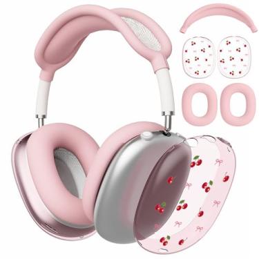 Imagem de AdorableWhimsy Kawaii Cherry Capa feminina para fones de ouvido AirPods Max, capas para fones de ouvido/capa de fone de ouvido, capa protetora de silicone para Apple AirPods Max (2020/2024) para