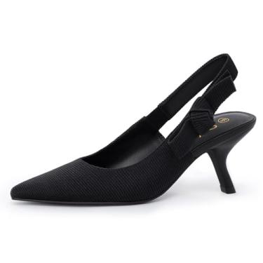 Imagem de Athlefit Sapato social feminino com salto gatinho fechado bico fino com laço para trabalho, casamento, festa de dança, Preto, 41