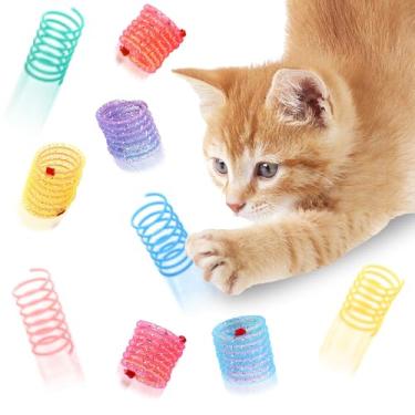 Imagem de SunGrow Molas helicoidais para gatos, entretenimento felino para gatinhos internos, tubo de arame colorido de plástico e tecido, espiral interativa para animais de estimação, ferramenta de atividade