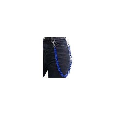 Imagem de Aimimier Calça jeans punk cubana de acrílico chian, cinto, chaveiro, hiphop, corrente corporal, joias para mulheres e homens (azul)
