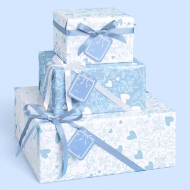 Imagem de xo, Fetti Conjunto de papel de embrulho + etiqueta Something Blue – 12 folhas | Decorações de despedida de solteira, embrulho de presente de aniversário, chá de panela, saco decorativo de Natal