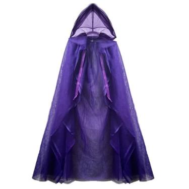 Imagem de Capa transparente para adolescentes adultos com capuz grande, mantos de malha, robe de Halloween, fantasma, noiva, cosplay, capa, Roxa, G
