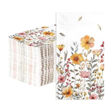 Imagem de 100 guardanapos de flores silvestres de outono 3 camadas de outono guardanapos florais laranja rosa guardanapo de papel de flores silvestres descartáveis toalhas de mão vintage para casamento