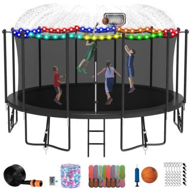 Imagem de DeepRoar Tranpoline para crianças e adultos, 1500LBS 16FT 15FT 14FT 12FT 10FT 8FT Tranpoline com cesta de basquete, rede de segurança,