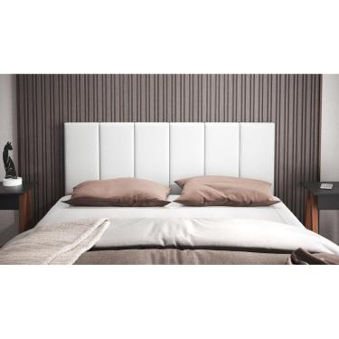 Imagem de Cabeceira casal Laura 1,40 Almofadada Corino Branco