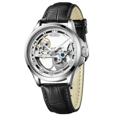 Imagem de OLEVS Relógio automático masculino moderno, esqueleto, corda automática, couro mecânico, relógios de pulso masculinos, mostrador grande, fácil leitura, negócios, luxuoso, masculino, luminoso, à prova