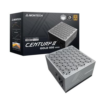 Imagem de MONTECH Century II - Fonte de alimentação para jogos ATX de alta qualidade 850W - 80 Plus Gold & Cybenetics Platinum - Totalmente modular - ATX 3.1 e PCIe 5.1 pronto com cabo 12V-2x6 - 10 anos de