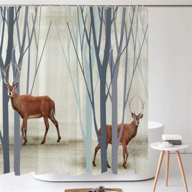 Imagem de Cortina de chuveiro com estampa de árvores da floresta Cortina lavável com gancho Cortina decorativa para banheiro Cortinas de chuveiro 240 * 180cm,DX8097,W90xH180cm