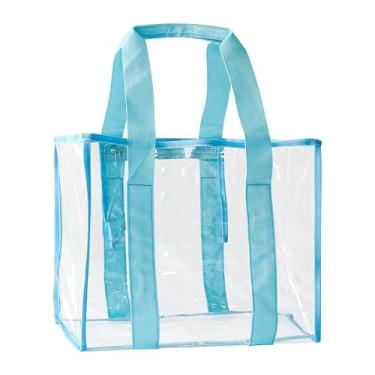 Imagem de Sacola de PVC transparente, bolsa de praia à prova d'água com zíper, 35 x 30 x 17,5 cm, acabamento rosa, bolsa de piscina transparente para estádio, Azul, Large, Bolsa de praia