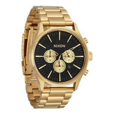 Imagem de NIXON Relógio masculino analógico clássico Sentry Chrono A1390-100 m, resistente à água (mostrador de 42 mm, pulseira de aço inoxidável de 23 mm-20 mm), Todo dourado/preto