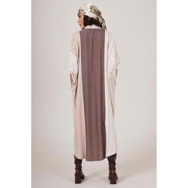 Imagem de Chemise Longo Listrado Bege E Marrom Yacamim L4-Feminino