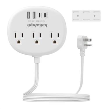 Imagem de Relocator de tomada de energia com decalque, cabo de extensão montado na parede de 1625 W com 3 tomadas de corrente alternada, 4 USB (24 W/4,8 A), saída de descolar e colar para fácil acesso a