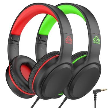 Imagem de UKELALA Fones De Ouvido Com Fio U2, 2 Peças, Para Crianças, Meninos E Meninas, Supra-Auriculares, Viagem Escolar, Leve, Portátil, Compatível Tablet, Laptop, Adultos, Estudantes, Verde Vermelho