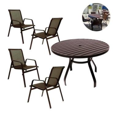 Imagem de Conjunto de Mesa 1,20m Ripada + 4 Cadeiras Aluminio Piscina Jardim - N