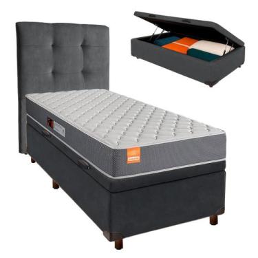 Imagem de Cama Box Bau + Colchão Solteiro D23 Pro Inducol + Cabeceira Estofada