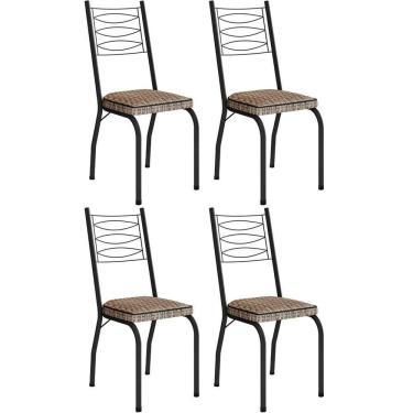 Imagem de Kit 4 Cadeiras Aço Carbono Tubular Metálica Acabamento D-25 Luana Preto-rattan