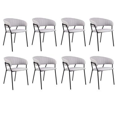 Imagem de Kit 08 Cadeiras para Sala de Jantar com Braços Estofado Base em Aço Mara Cinza