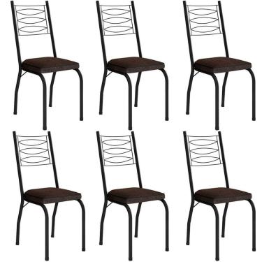 Imagem de Kit 6 Cadeiras Aço Carbono Tubular Metálica Acabamento D-25 Luana Preto-imbuia