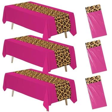 Imagem de FVABO Toalha de mesa para decoração de festa de leopardo com estampa de guepardo, 3 peças descartáveis rosa choque leopardo, artigos para festa de aniversário, caminho de mesa, para aniversário, chá