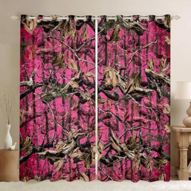 Imagem de Cortinas de camuflagem rosa para sala de estar (2 painéis, 106 x 163 cm) para fins camuflados escuros Dreapes Hunters Cabin ou rústico chalé rústico fazenda rústica 30%-50% escurecimento cortina
