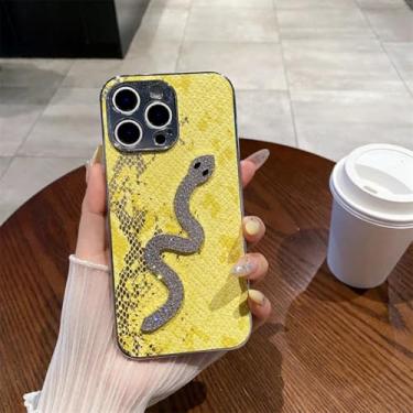 Imagem de Capa para iPhone 16e galvanizada com estampa de cobra animal, capa rígida e protetora à prova de choque (para iPhone 16e/amarelo)
