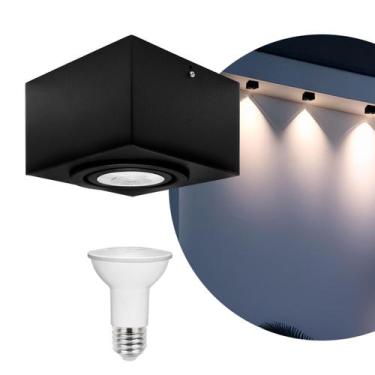 Imagem de Kit 5 Spot Plafon Sobrepor Box Quadrado Par20 Preto + Led 7w Branco Fr