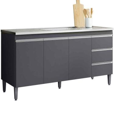 Imagem de Balcão de Pia 150 Cm Adriana 3 Portas 3 Gavetas Cinza