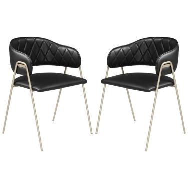 Imagem de Conjunto 2 Cadeiras Veneza Couro Preto Metal Champanhe