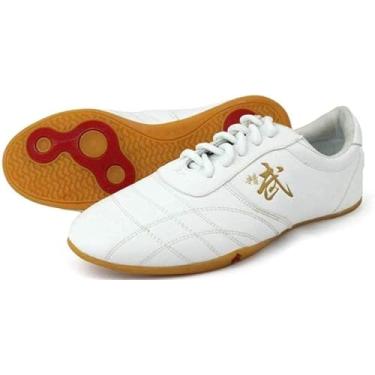 Imagem de Sapatos De Artes Marciais De Couro Sapatos De Tai Chi Kung Fu Unissex Tênis Leves Ao Ar Livre Para Treinamento Diário Sola De Borracha Antiderrapante Resistente Ao Desgaste, White, EU43