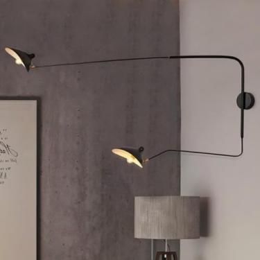 Imagem de Luminária De Parede Moderna Com Braço Oscilante Longa, Luminária De Parede Suspensa Industrial Preta Com Interruptor Luzes De Leitura Internas Ajustáveis, Black, 2 light-arm long 120cm plus 65cm
