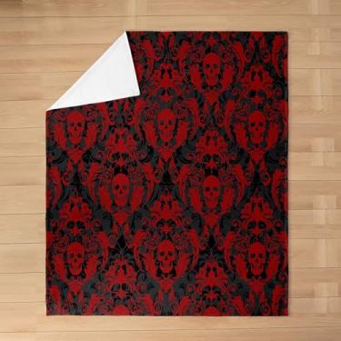 Imagem de Cobertor de lã de caveira de açúcar para crianças, meninos, meninas, vermelho, preto, damasco, floral, flanela felpuda, bebê, 76,2 x 101,6 cm, jacquard vintage para cama, sofá, cadeira, sala de estar