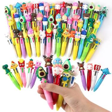 Imagem de 50 peças de canetas esferográficas multicoloridas 4 em 1, mini canetas esferográficas fofas para bebês, canetas esferográficas Kawaii para aniversários e festas infantis, presente de troca de natal