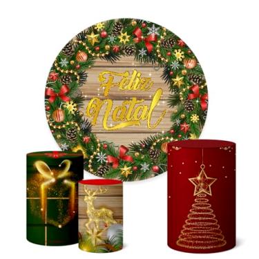 Imagem de Trio Capas Cilindro + Painel Redondo Festa 1,50m Natal (K1NAT040)