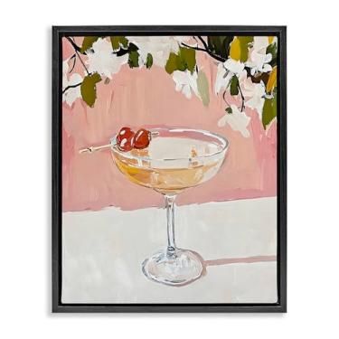 Imagem de Stupell Industries Coquetel rosa com flores de maçã moldura preta flutuante tela design de parede por Riley B, 78 x 63 cm