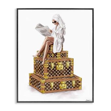 Imagem de Stupell Industries Reading Atop Suitcases Design de arte giclée emoldurado preto por Ziwei Li, 14 x 11