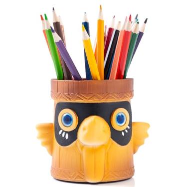 Imagem de Trilobium Porta-canetas para pássaros e suculentas, design de desenho animado, marrom amarelo com máscara preta, organizador decorativo de mesa de resina