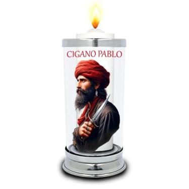 Imagem de Protetor de Vela 7 dias Cigano Pablo Umbanda Vidro Castiçal - Balaio d