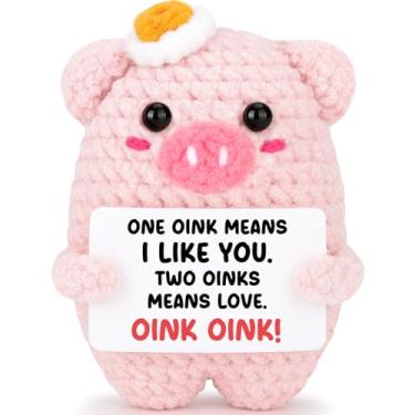 Imagem de Presentes "I Love You" para ela, presentes de aniversário feitos à mão de porco rosa de crochê para namorada, namorado, mulheres, homens, aniversário romântico, Natal para marido, esposa, casal