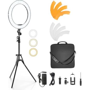 Imagem de Anel de luz de 48 cm com suporte e suporte de telefone – Anel de luz profissional de 55 W 5500 K para tatuagem extensão de cílios barbeiro maquiador estúdio iluminação de fotografia de vídeo