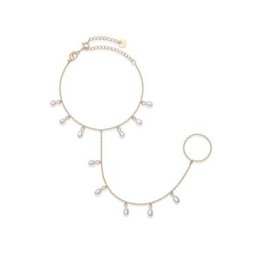 Imagem de PAVOI Pulseira feminina banhada a ouro 14 quilates com pérola ajustável estilo estação de verão, 6" + 2" extender, Ouro amarelo, Pérola