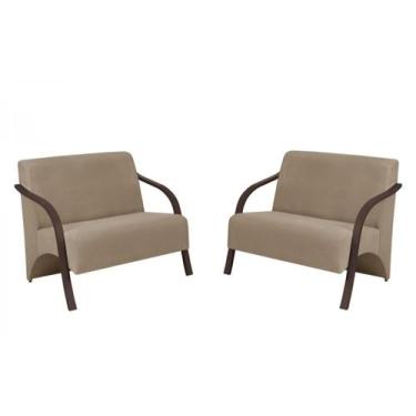 Imagem de Kit 2 Poltronas Namoradeira 2 Lugares Vênus D Salla Suede Braço Madeir
