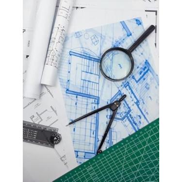 Imagem de Quadro Decorativo com Estampa Architect Engineer Office Desk Blueprint Plans And 40 x 40 Papel 2 unidades