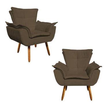Imagem de Kit 2 Poltronas Opala Recepção King Lar Suede Marrom