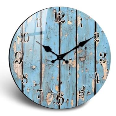 Imagem de PENGHONG Relógio de parede de madeira rústica para decoração de quarto - Relógios redondos silenciosos de 25 cm com design Sea Mew Relógio de parede pequeno costeiro operado por bateria para fazenda