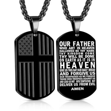 Imagem de Yanxyad Cruz etiqueta de cão bandeira americana versículo bíblia colar de aço inoxidável corrente pingente militar joias religiosas presentes para homens adolescentes 55 + 5 centímetros, Medium, Aço